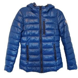 Bernardo Puffer Jacket Packable Nylon Recycled Insulation Womens Sz S Shiny Blue